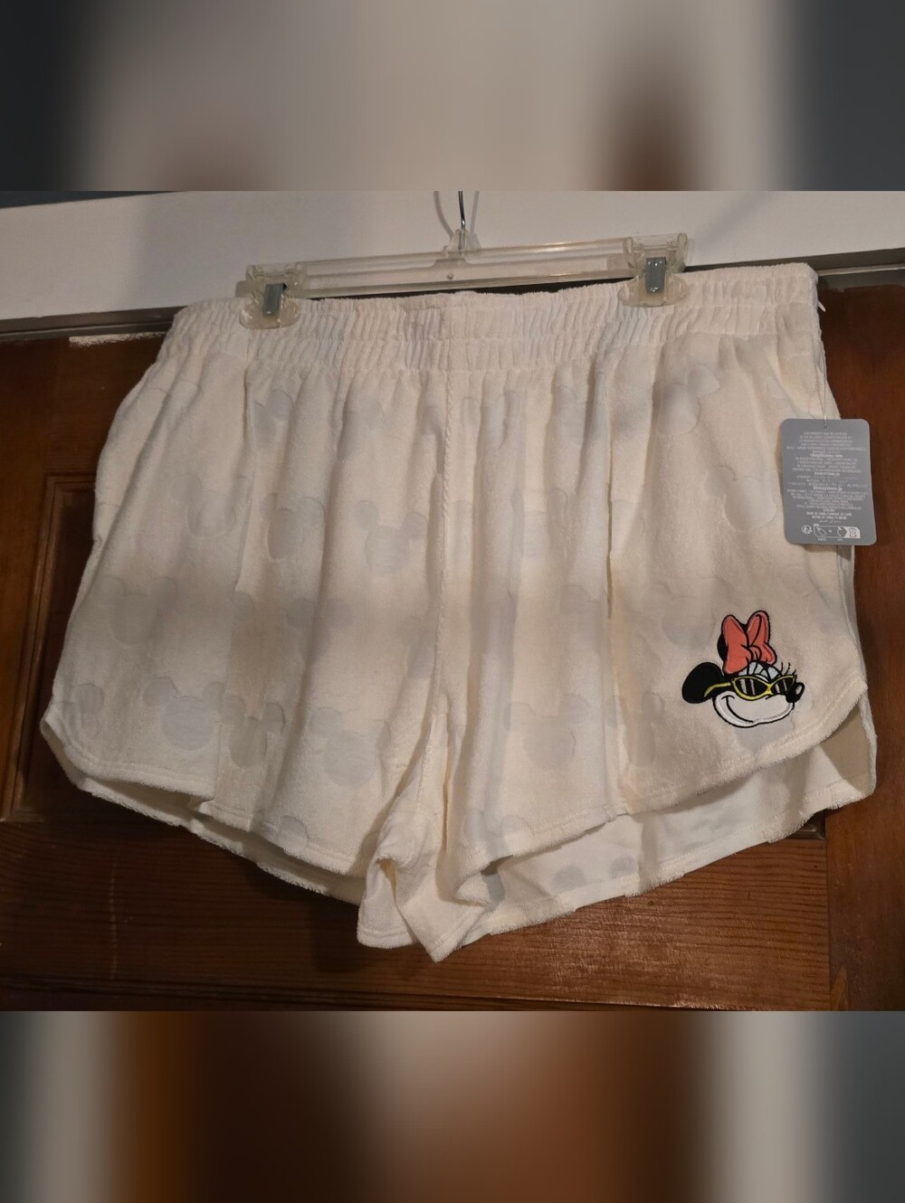 Disney Cream Minnie Terry Lounge Shorts with Embroidered Patch